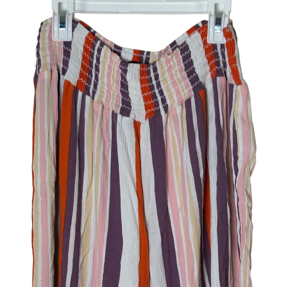 One 5 One Striped Wide Leg Pants XXL Smocked Waist Boho Rayon - Picture 5 of 10